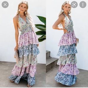 VICI Glitter + Glitz Floral Tiered Halter Maxi Dress
Small